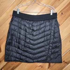 Aventure Women's Large Ski Skirt Puffer Black Quilted Down Filled Fleece Lined